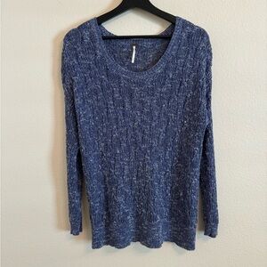 Free People Womens Scoop Neck Knit Pullover Sweater Top Small Blue